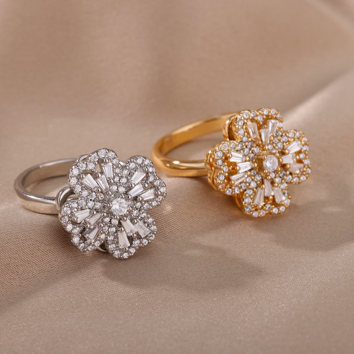 Anneaux de fleurs rotatifs avec strass - Ma boutique