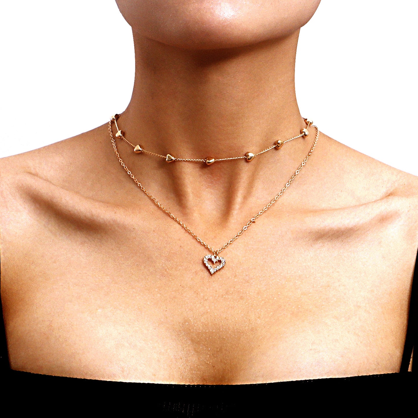Chaînes dorées à double rang pendentif cœur - StyleNova Paris
