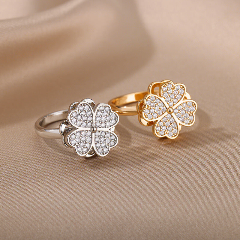 Anneaux de fleurs rotatifs avec strass - Ma boutique