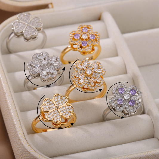 Anneaux de fleurs rotatifs avec strass - Ma boutique
